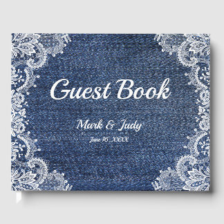 Visitas Libro De Huéspedes Blue Jean Denim Y Lace Boda