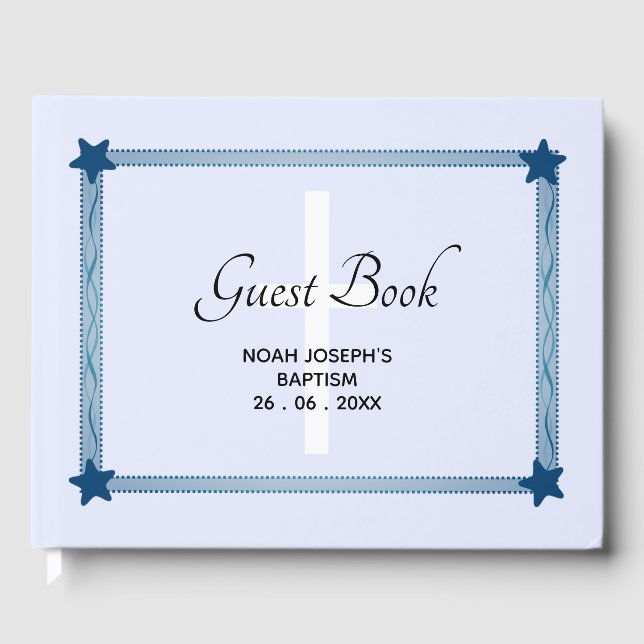 Visitas LIBRO DE INVITACIÓN DE BAPTISMO azul moderno (Anverso)