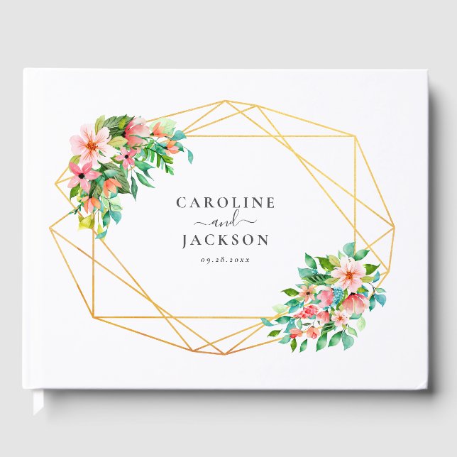 Visitas Libro de invitado de Boda floral geométrico tropic (Anverso)