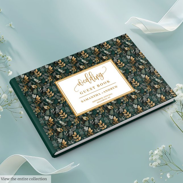 Visitas Libro De Invitado De Bodas De Oro Y Verde Profundo (Handwritten Deep Green And Gold Wedding Guest Book)