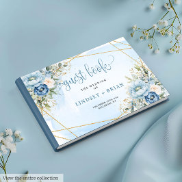 Visitas Libro de invitado formal Pastel Blue White Gold Fl