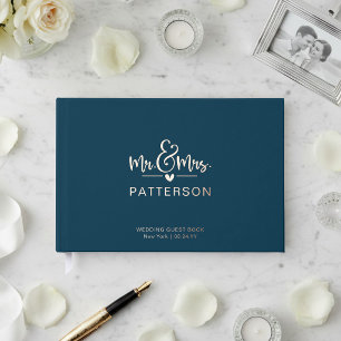 Visitas Libro de invitados de boda azul personalizado con