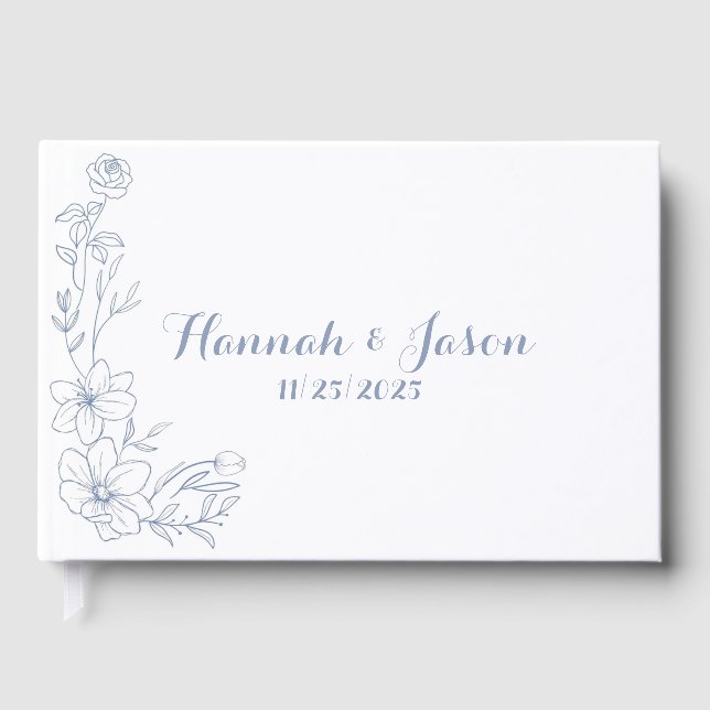 Visitas Libro de Invitados de Boda Blissful Blue Blooms (Anverso)