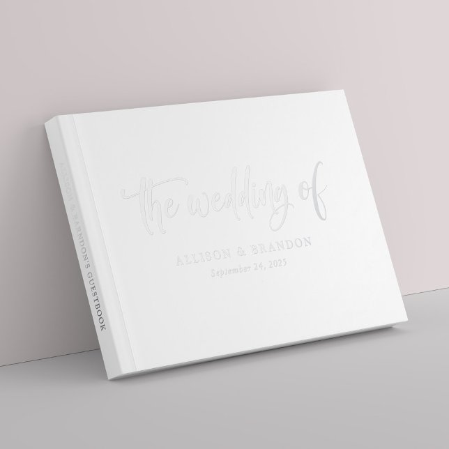 Visitas Libro de invitados de boda con hoja de papel de ca (Personalized Elegant Silver Calligraphy Foil Wedding Guest Book)