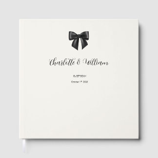 Visitas Libro de invitados de boda con lazo negro elegante