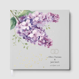 Visitas Libro de invitados de boda de flores de lila y dor