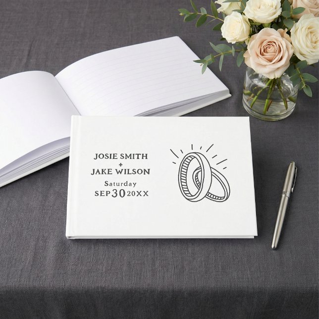 Visitas Libro de invitados de boda divertidos anillos de b (Fun illustrated wedding rings wedding guest book)