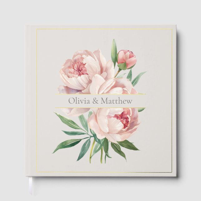 Visitas Libro de invitados de boda Elegant Peony con acent (Anverso)