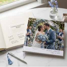 Visitas Libro de Invitados de Boda Elegante con Polvo Azul