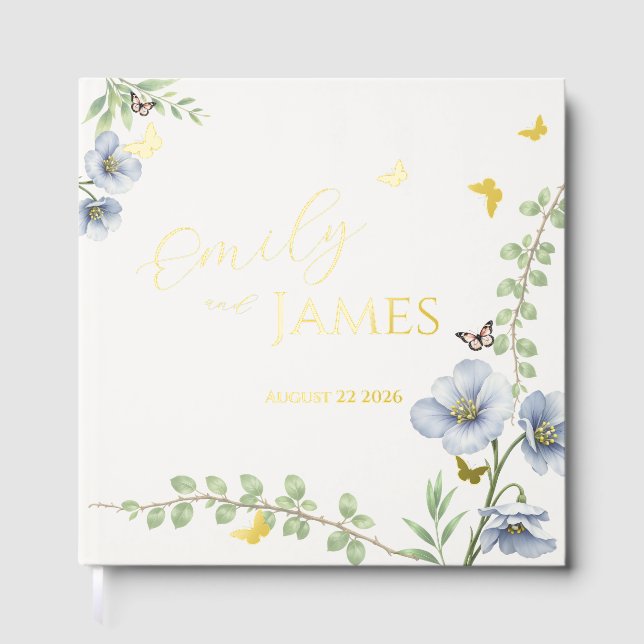 Visitas Libro de invitados de boda floral azul (Anverso)