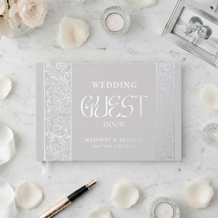 Visitas Libro de Invitados de Boda Gris Floral Vintage con