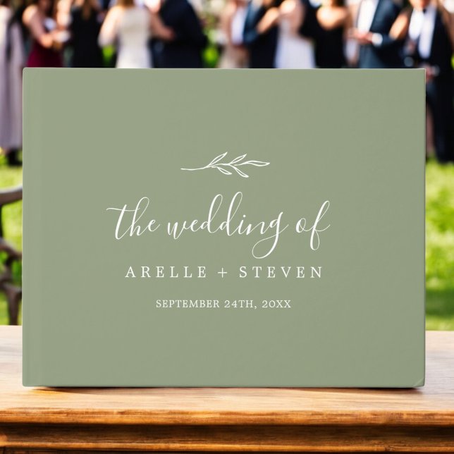 Visitas Libro de invitados de boda Minimal Leaf | Páginas  (Minimal Leaf | Sage Blank Pages Wedding Guest Book)