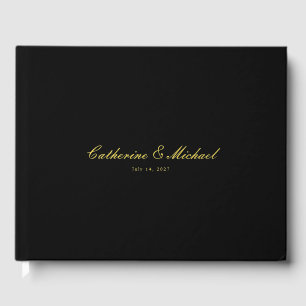 Visitas Libro de invitados de boda negro con guión dorado