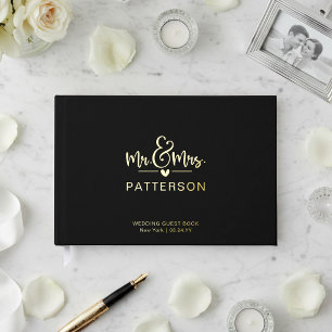 Visitas Libro de invitados de boda negro personalizado con