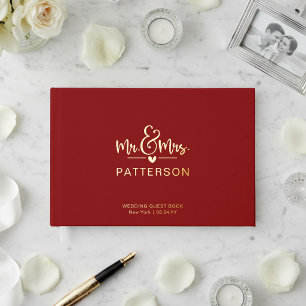 Visitas Libro de invitados de boda rojo personalizado con 