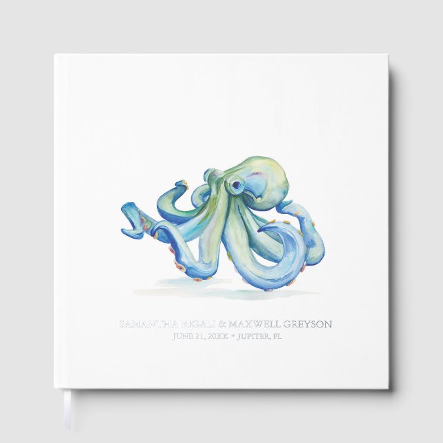 Visitas Libro de Invitados de la Playa Watercolor Octopus (Anverso)