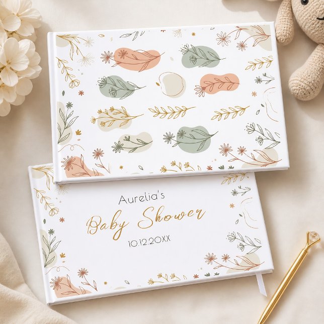 Visitas Libro de Invitados de Papel de Oro Botánico de Flo (Elegant Wildflower Botanical Gold Foil Guest Book)