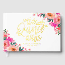 Libro de invitados de quinceañera floral rosa cali