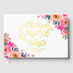 Visitas Libro de invitados de quinceañera floral rosa cali