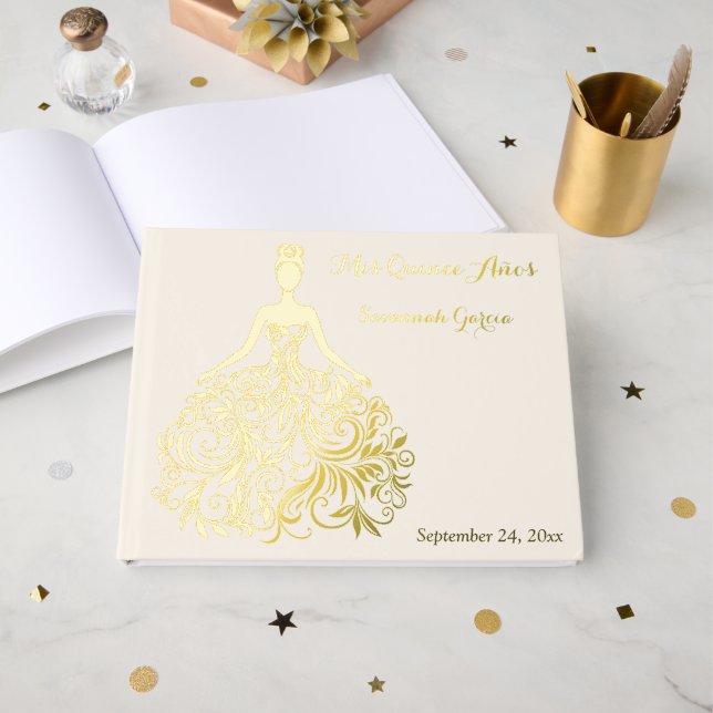 Visitas Libro de invitados de Relieve metalizado dorado Si (Anverso Abierto)