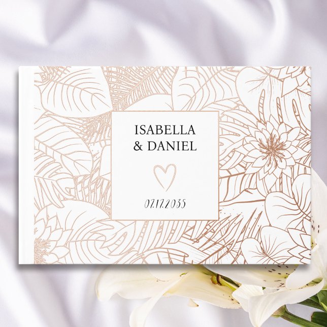 Visitas Libro de invitados de Rosa Boda de fotografías bla (Rose Gold White Photo Wedding Foil Guest Book)