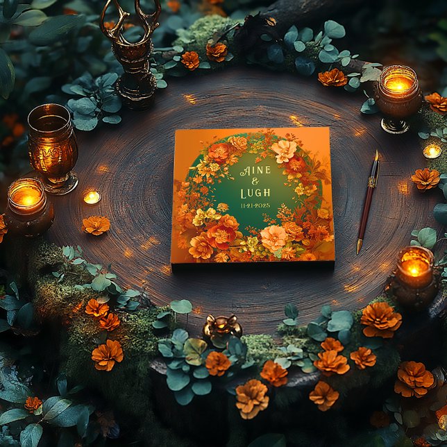 Visitas Libro de invitados del Boda del Relieve metalizado (Enchanted Whimsical Celtic Autumn Wedding Guest Book )