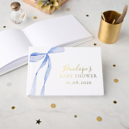 Visitas Libro de invitados elegante con lazo dorado para b