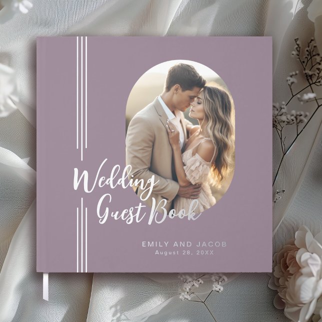 Visitas Libro de invitados para Bodas de fotografía oval d (Real gold foil accents! Shown here in white gold (silver).)