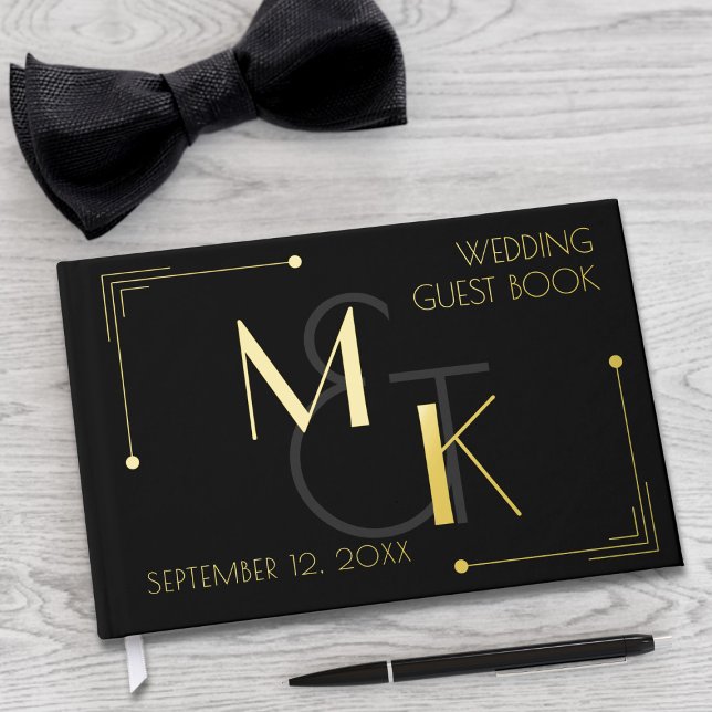 Visitas Libro de invitados para Bodas Gatsby del Relieve m (Art deco inspired real foil wedding guest book. Just add your initials and wedding date)