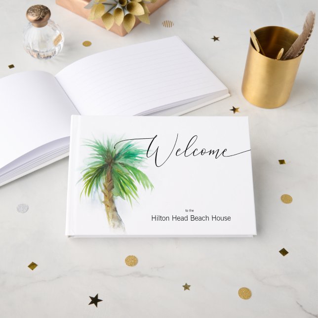Visitas Libro de invitados personalizado tropical palma (Anverso Abierto)