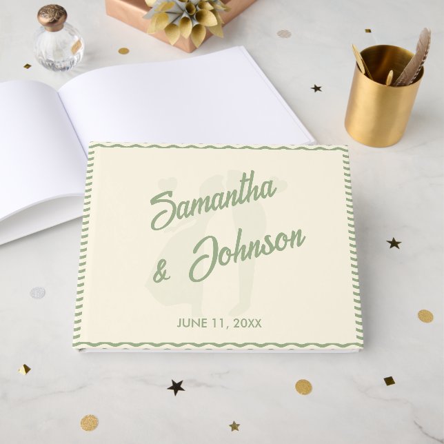 Visitas Libro de Novios de Onda Verde Moderno para Boda (Anverso Abierto)