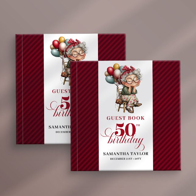 Visitas Libro de recuerdos clásico divertido para invitado (Classic fun 50th lady birthday guest memory book)