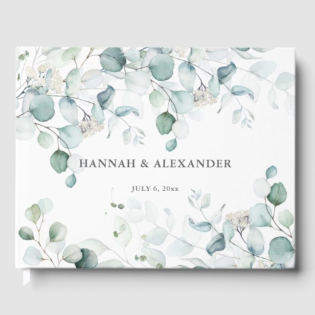 Visitas Libro de Recuerdos de Boda con Verde de Eucalipto (Anverso)