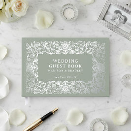 Visitas Libro de Regalos de Boda Floral de Hoja de Metal V