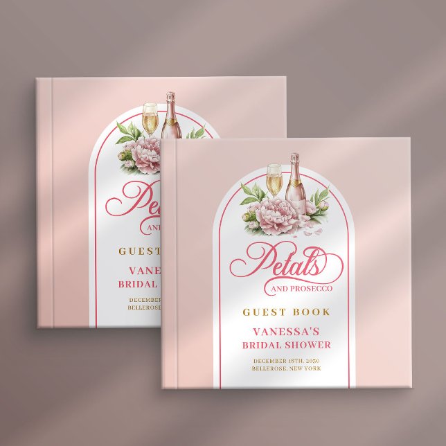 Visitas Libro de regalos de ducha de prosecco con pétalos  (Elegant blush gold petals prosecco wedding book)