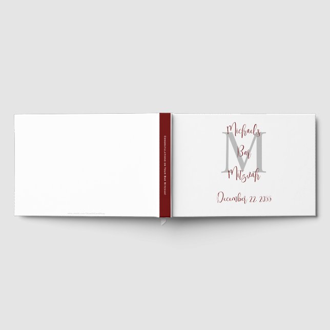 Visitas Libro de Registro de Bar Mitzvah Monograma Blanco  (Lleno)