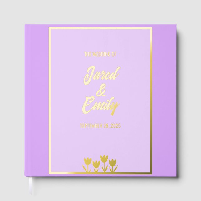 Visitas Libro de Relieve metalizado Purple Gold Boda (Anverso)