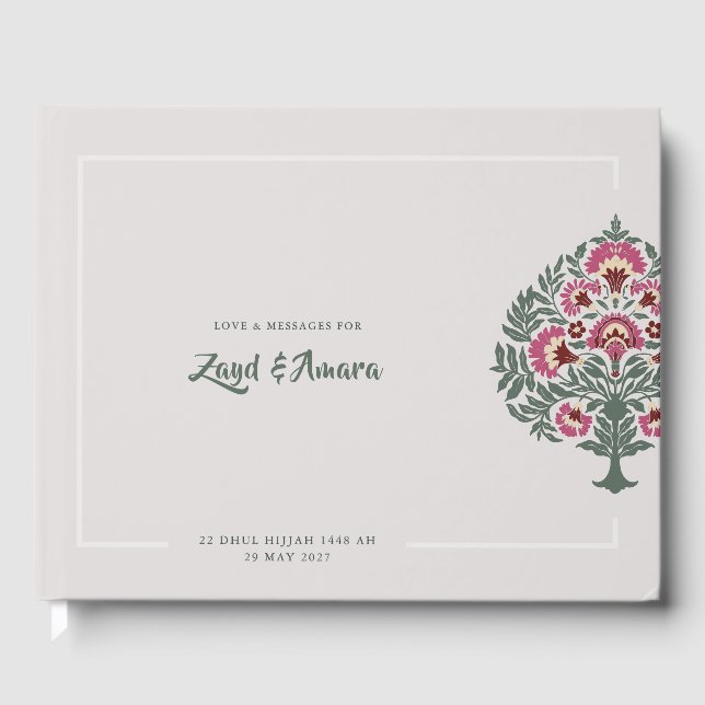 Visitas Lujoso libro de Boda floral mogol - Elegante (Anverso)