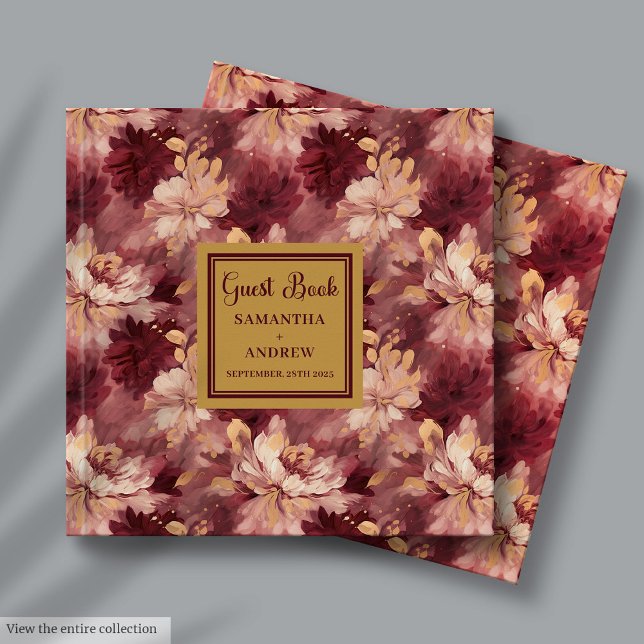Visitas Magnífico libro de Bodas de oro de Rubor en Borgoñ (Gorgeous Burgundy Blush Gold Wedding Guest Book Keepsake)