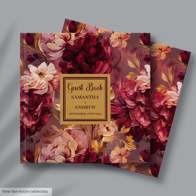 Visitas Magnífico libro de Bodas Rubor Burgundy Gold (Gorgeous Blush Burgundy Gold Wedding Guest Book for Guests)
