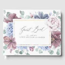 Visitas Mauve Dusty Blue Floral Elegante libro de invitado