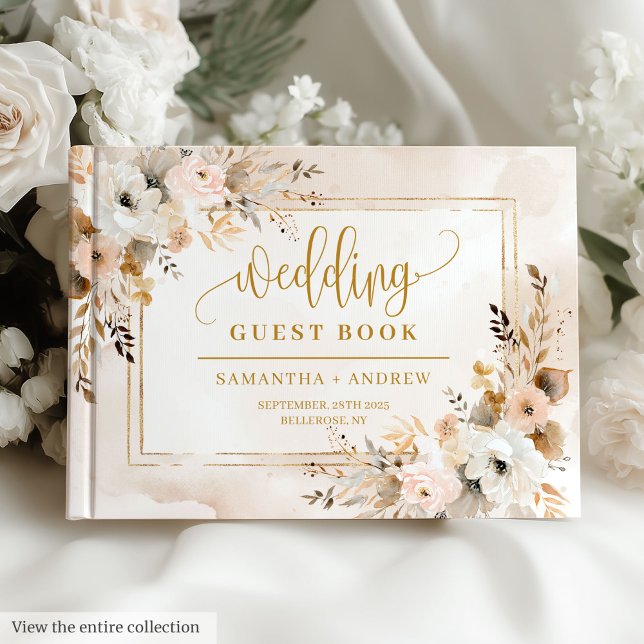 Visitas Moda Polvo Libro de Boda Floral de Boho Rosa (Chic Powder Pink Boho Floral Wedding Guest Book)