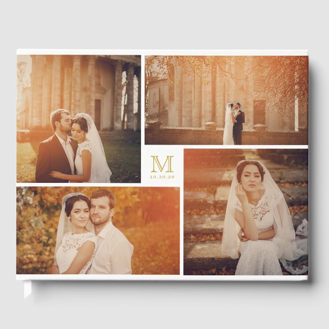 Visitas Moderno Boda Monograma 4 Libro de Collages de foto (Anverso)