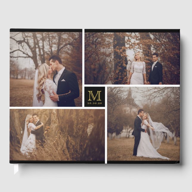Visitas Moderno Boda Monograma 4 Libro de Collages de foto (Anverso)