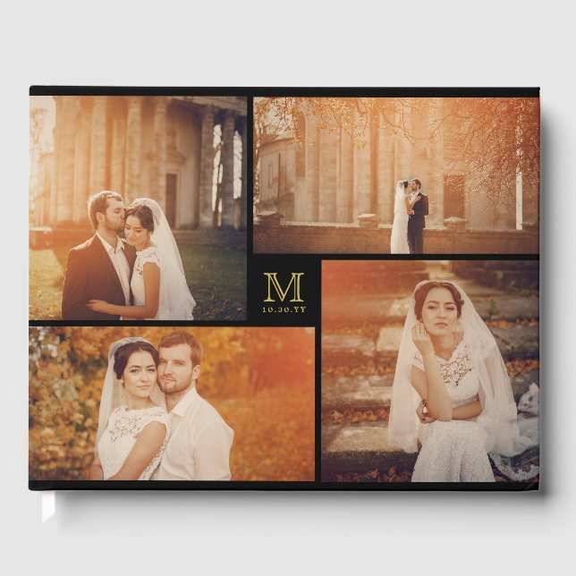 Visitas Moderno Boda Monograma 4 Libro de Collages de foto (Anverso)