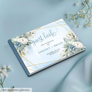 Visitas Moderno Pastel Blue Peonies Boda de oro Libro de i
