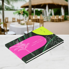 Visitas Monograma Neon Arches Boda Tropical Libro de invit