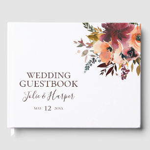 Visitas Naranja de Borgoña Boda de flores libro invitado