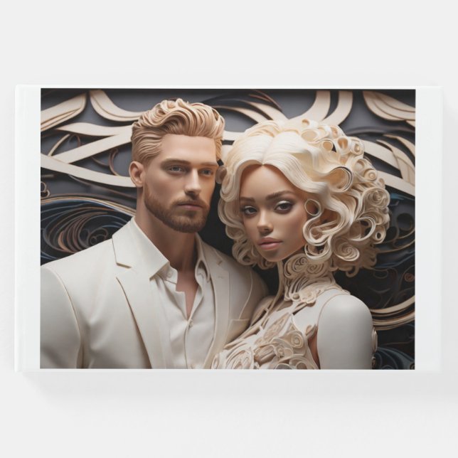 Visitas Pareja boda vestida con un libro de invitado blanc (Anverso)