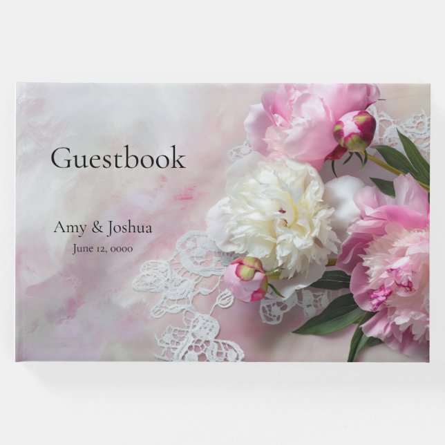 Visitas peonatos rosados y blancos en el libro de invitado (Anverso)